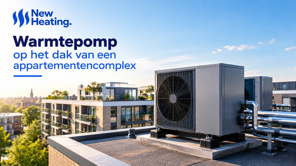 Warmtepomp op het dak van een appartementencomplex