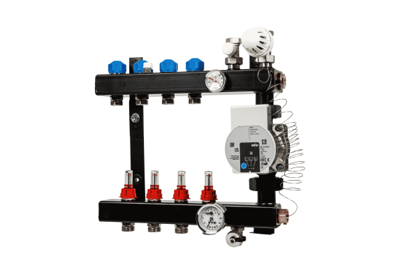 In-line verdeler 4-groeps met pomp WILO Para, aansl.1/2"M.IN