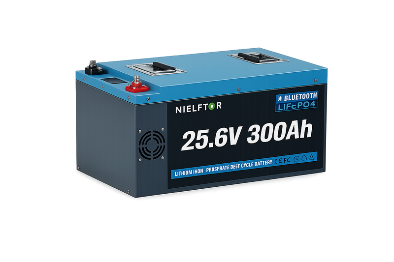 NIELFTOR 25.6V 300Ah 7,68 kW LiFePO4 RV Batterij
