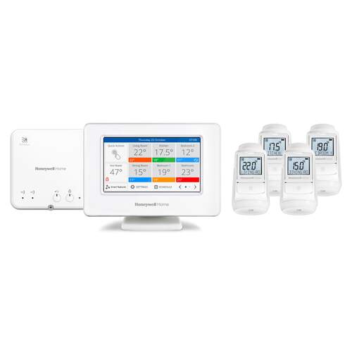 Honeywell Home evohome zoneregelingspakket, 4-zone - bedieningspaneel, met R9H stuurmodule en 4x HR93 radiatorregelaar