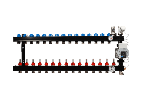 In-line verdeler 15-groeps met pomp WILO Para, aansl.3/4"M.IN