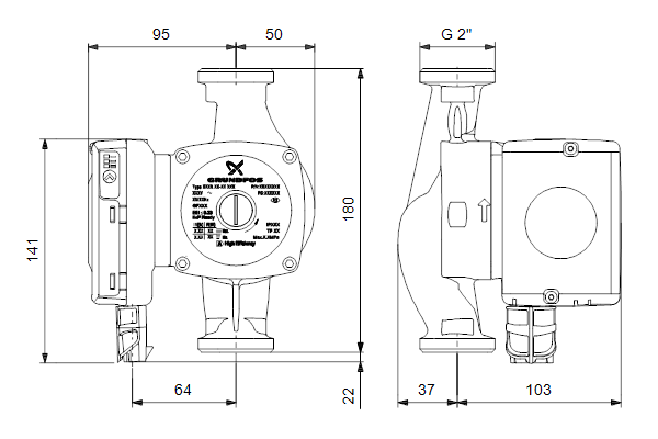 Circulatiepomp UPS2 32-80 180 1x230V 50Hz 9H