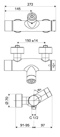 SL Douchekraan VITUS VD-C-T / u aansl. onder, CVD, thermostaat, chroom