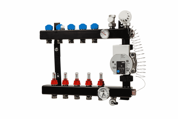 In-line verdeler 5-groeps met pomp WILO Para, aansl.1/2"M.IN