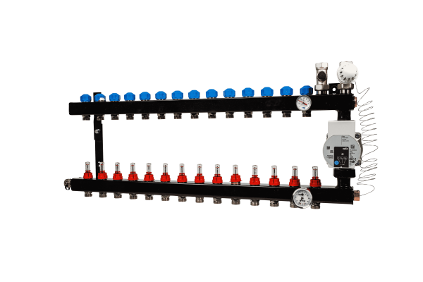 In-line verdeler 13-groeps met pomp WILO Para, aansl.3/4"M.IN