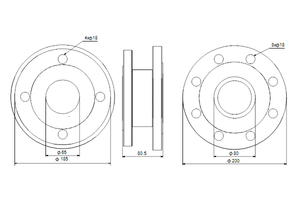 Connecting piece set PN16 DN80x65-2x78mm