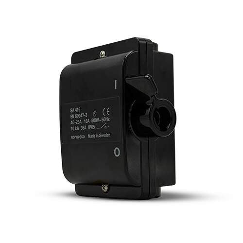 Norwesco werkschakelaar 4-polig 16A IP65 (M20)&nbsp; Zwart exclusief wartels
