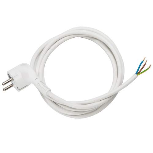 Universeel haakse randaarde stekker haaks met aansluitsnoer 3x 1 mm l=5m wit