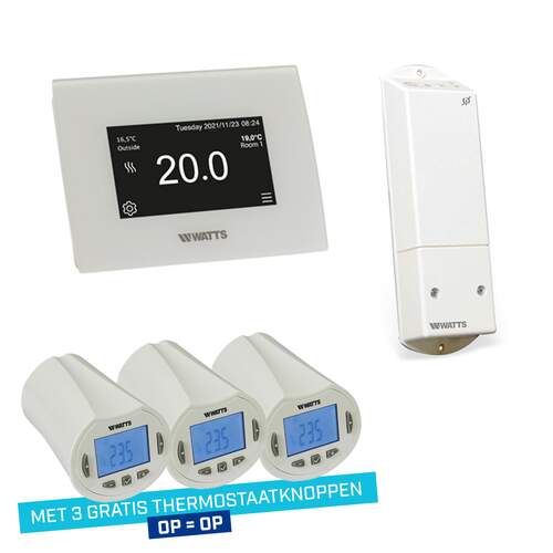 Watts Vision zoneregelingspakket, 3 zones, ontvanger BT-WR02, centrale wifi touchscreen BT-CT03 - plus 3x gratis thermostaatknop BT-TH02