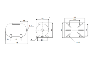 Drukvat GT-H-24 PN10 G1 H, horizontaal, met voet en p.stand, diaph.