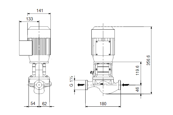 Inlinepomp TP 25-50/2-A-O-I-BQQE 0.12kW 1X230 50Hz