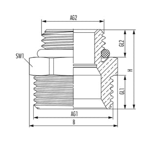 Aansluitnippel G 1/2 x G 3/4 Euroconus, zelftrekkend, messing vernikke