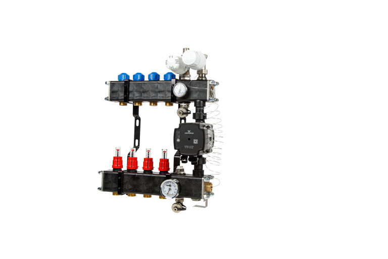 VTE composiet verdeler stadsverw.  pomp Grundfos UPM3 PN10 4-groeps