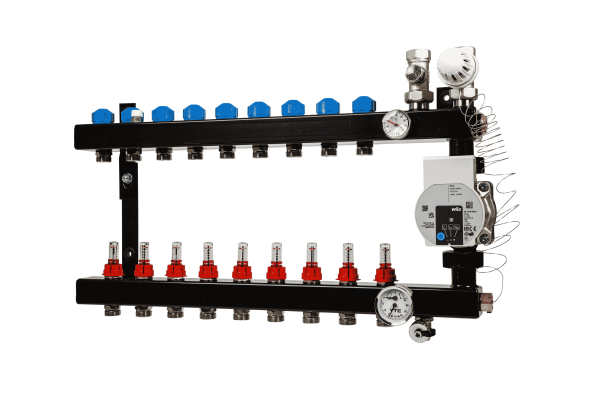 In-line verdeler 9-groeps met pomp WILO Para, aansl.3/4"M.IN