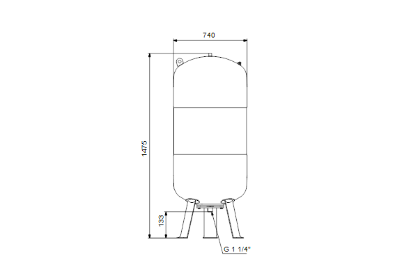 Drukvat GT-U-500 PN10 G1¼" V, verticaal, balg
